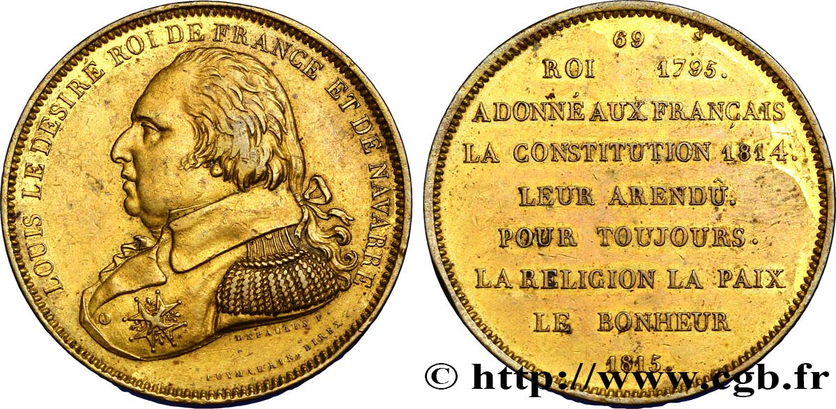 METALLIC SERIES OF THE KINGS OF FRANCE  69 - Règne de Louis XVIII - 69 AU
