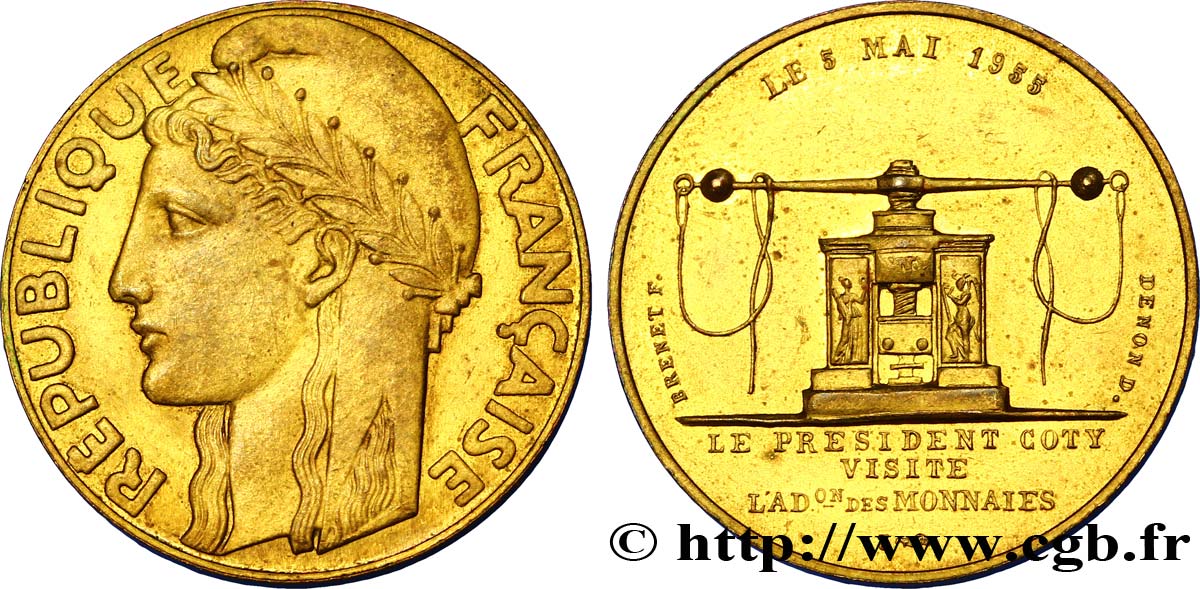 QUATRIÈME RÉPUBLIQUE Médaille de visite en bronze-aluminium à la Monnaie de Paris par Dropsy SUP60