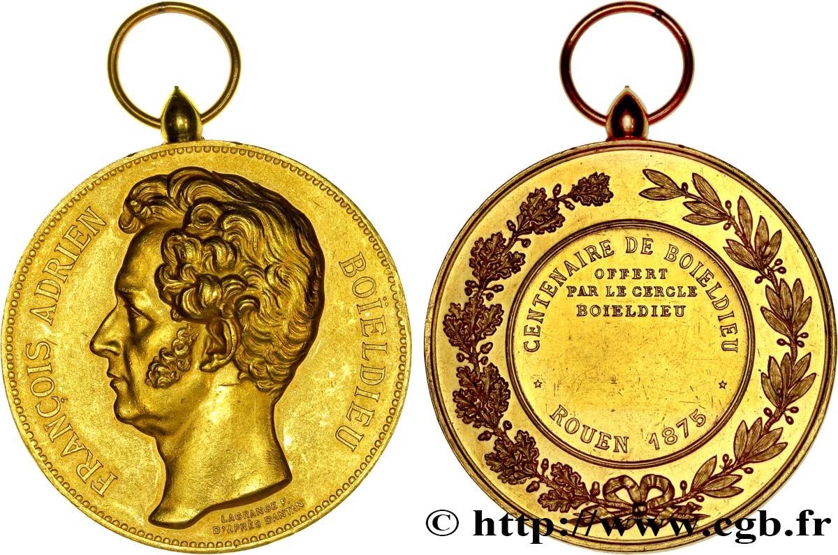 TERZA REPUBBLICA FRANCESE Médaille OR 51, François Adrien Boïeldieu avec bélière SPL