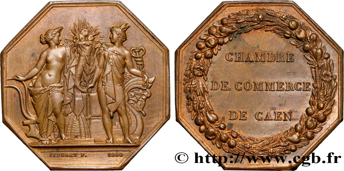 NORMANDY - 19TH CENTURY JETONS OR TOKENS Jeton octogonal Br 35, Chambre de commerce de Caen AU