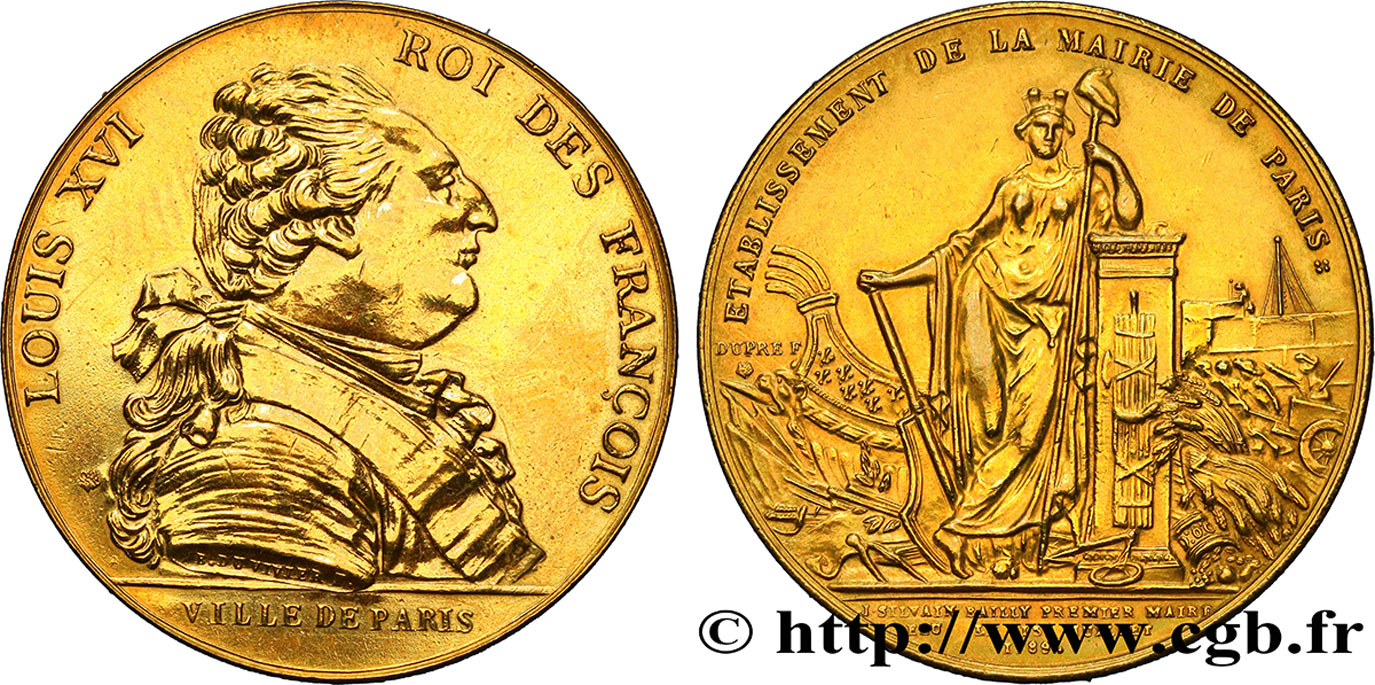 LOUIS XVI Médaille, Ville de Paris - J. S. Bailly maire MBC