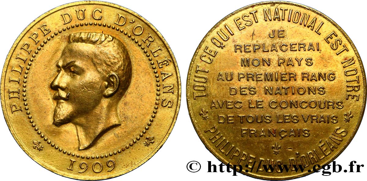 DRITTE FRANZOSISCHE REPUBLIK Médaille au module de 10 centimes pour le duc d’Orléans VZ