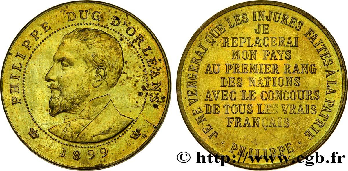 FRENCH THIRD REPUBLIC PHILIPPE DUC D’ORLÉANS, frappe monnaie module de 10 centimes AU