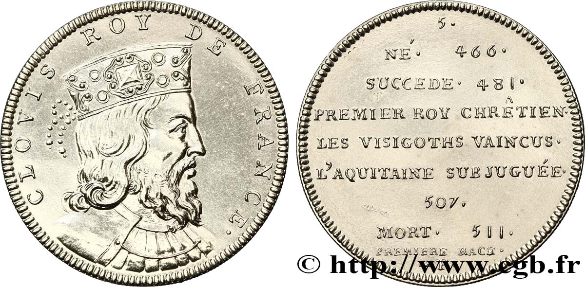 METALLIC SERIES OF THE KINGS OF FRANCE  Règne de CLOVIS - 5 - refrappe ultra-moderne MS
