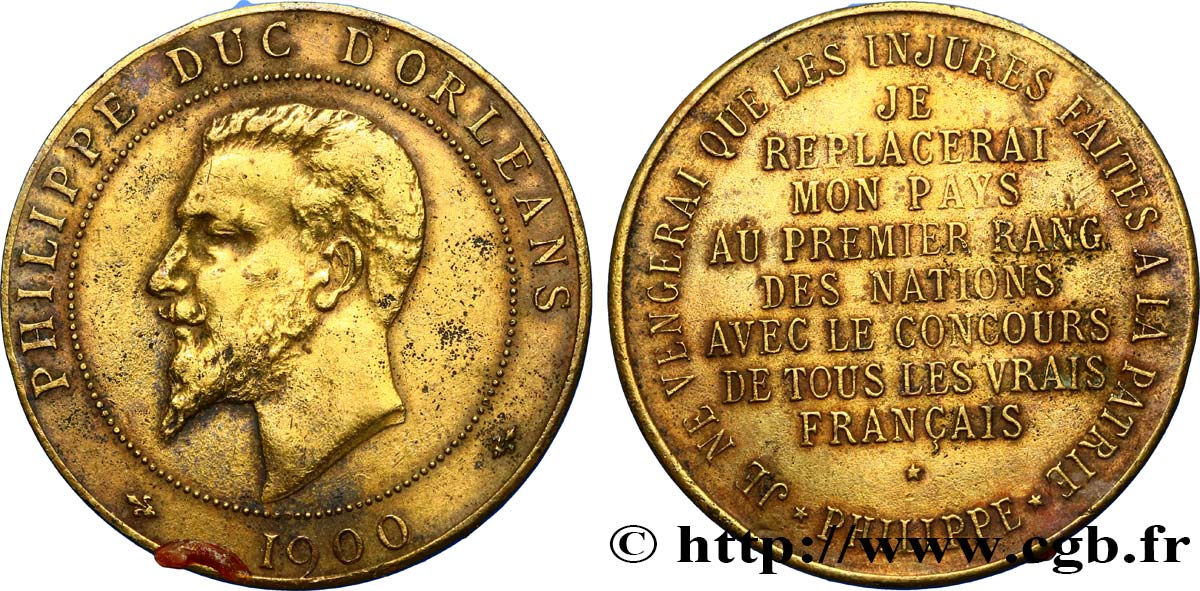 TERCERA REPUBLICA FRANCESA Médaille au module de 10 centimes pour le duc d’Orléans MBC+