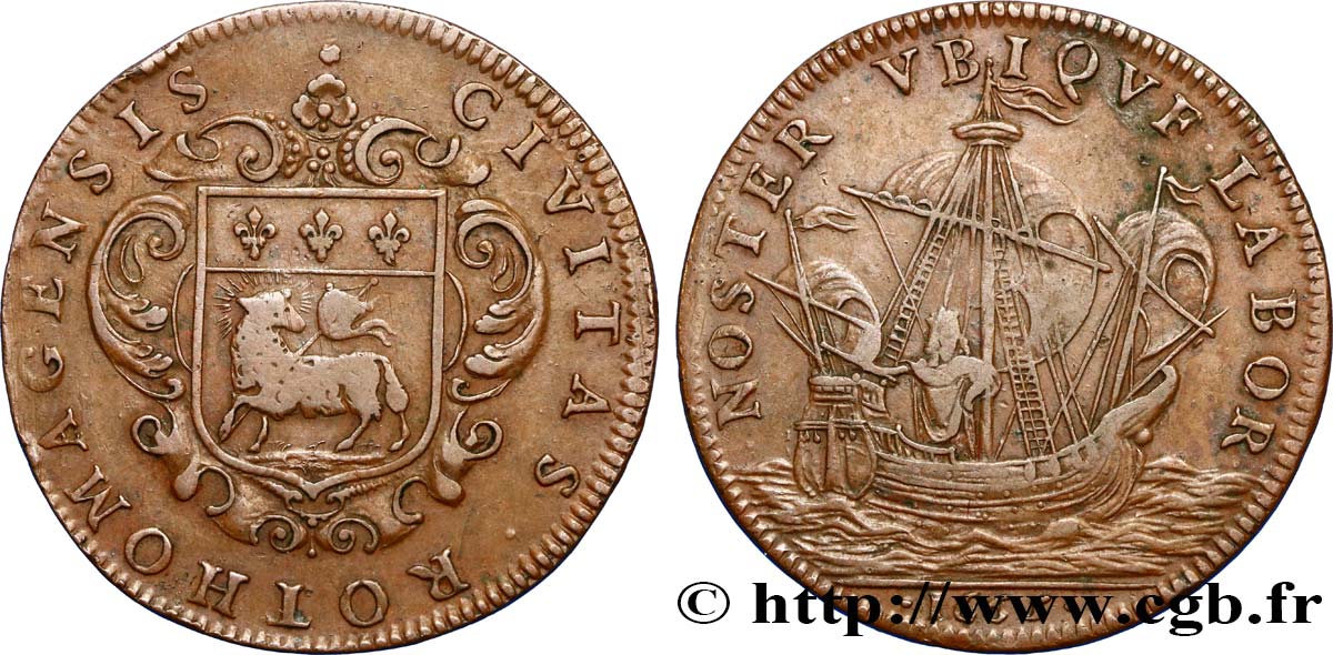 ROUEN (VILLE DE...) Jeton Cu 29, Louis XIV TTB