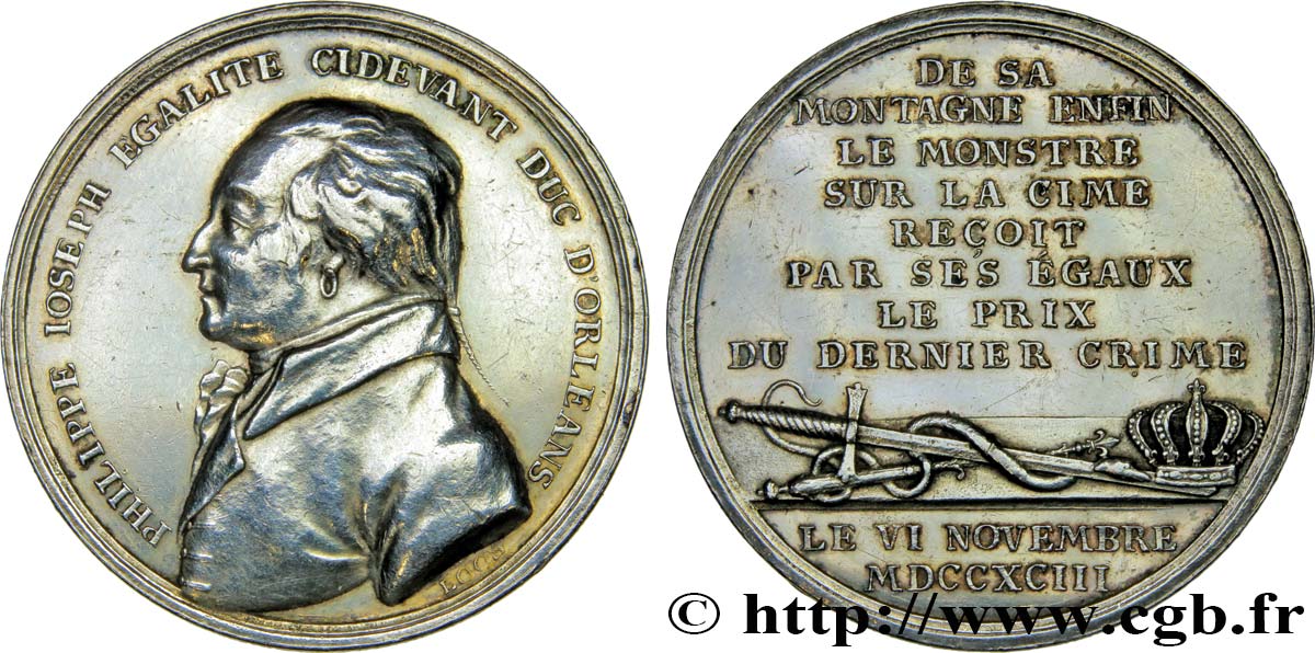 LOUIS PHILIPPE JOSEPH, DUKE OF ORLÉANS, called PHILIPPE ÉGALITÉ Jeton célébrant l’exécution de Philippe d’Orléans le 6 novembre 1793 XF