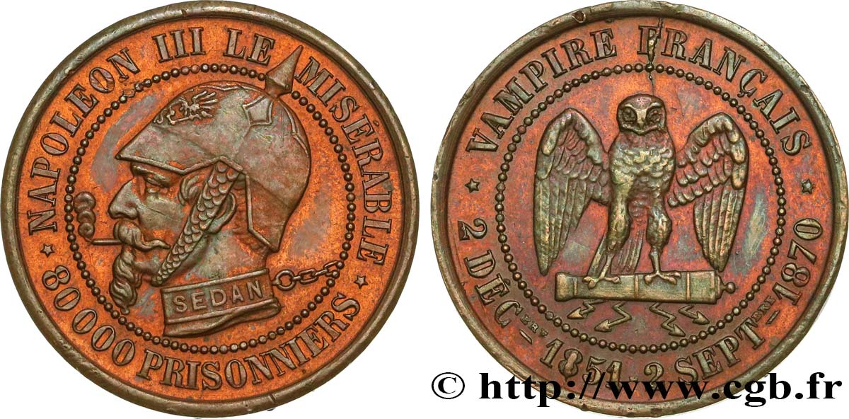 SATIRICAL COINS - 1870 WAR AND BATTLE OF SEDAN Monnaie satirique Br 27, module de 5 centimes AU