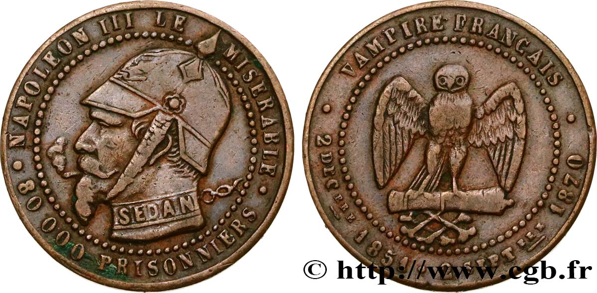 SATIRICAL COINS - 1870 WAR AND BATTLE OF SEDAN Monnaie satirique Br 27, module de 5 centimes VF