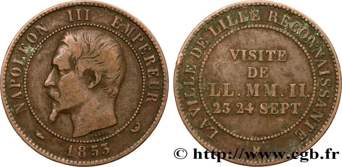 SECOND EMPIRE Module de dix centimes, Visite impériale à Lille les 23 et 24 septembre 1853 VF35