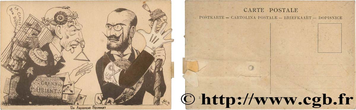 FRANC - MAÇONNERIE carte postale animée par système satirique SUP