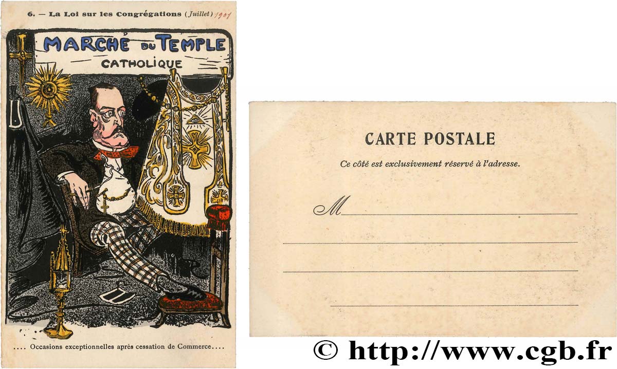 FRANC-MAÇONNERIE - PARIS carte postale couleurs satirique, opposition catholique MS