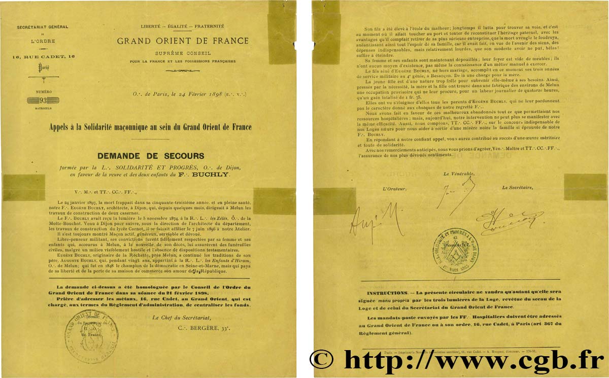 FRANC - MAÇONNERIE Grand Orient De France TB