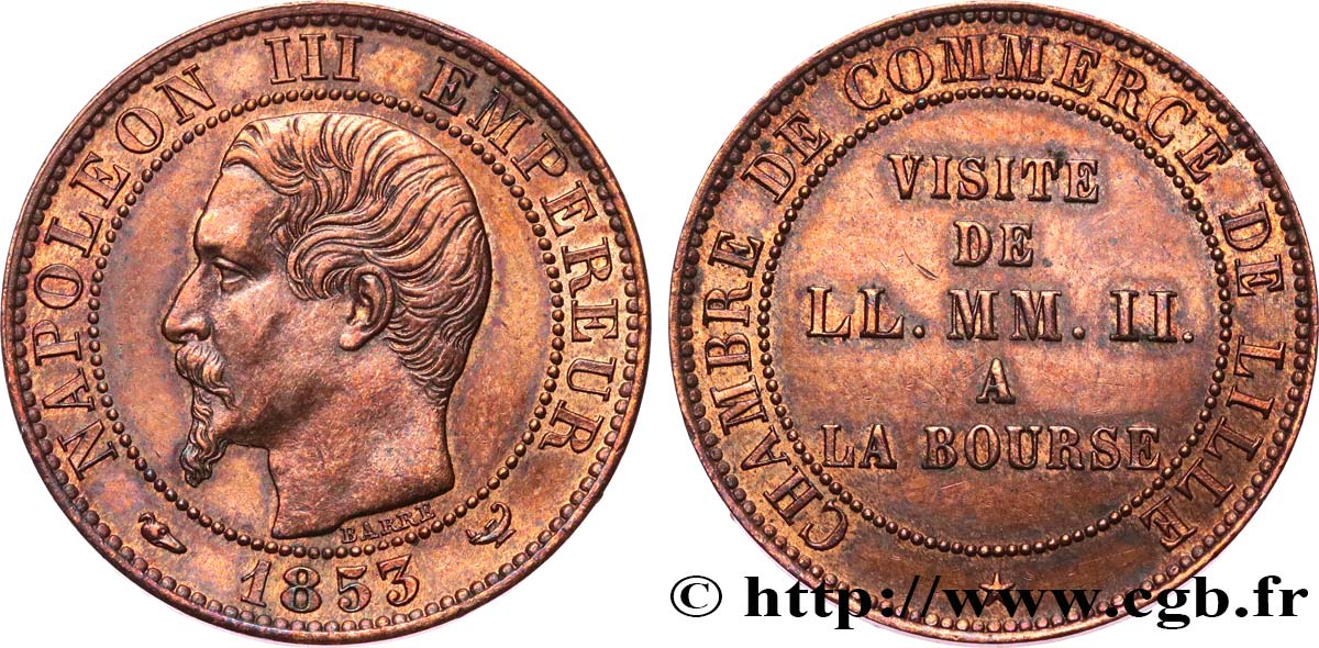 SECONDO IMPERO FRANCESE Module de cinq centimes, Visite impériale à Lille les 23 et 24 septembre 1853 SPL