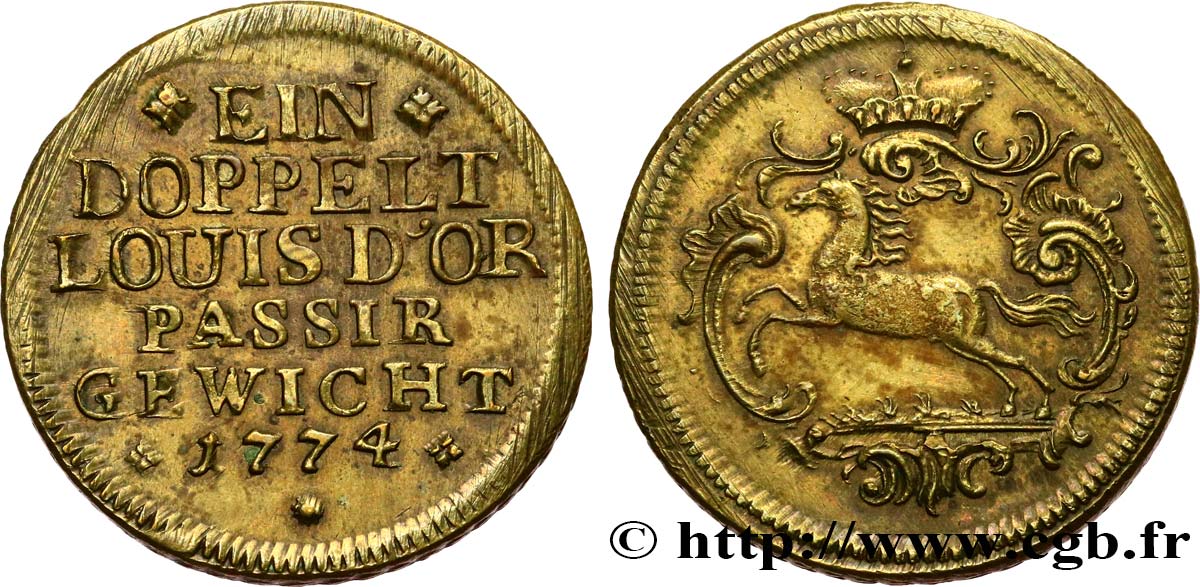 LOUIS XV  THE WELL-BELOVED  Poids monétaire pour le Double louis d’or dit “Mirliton” SS