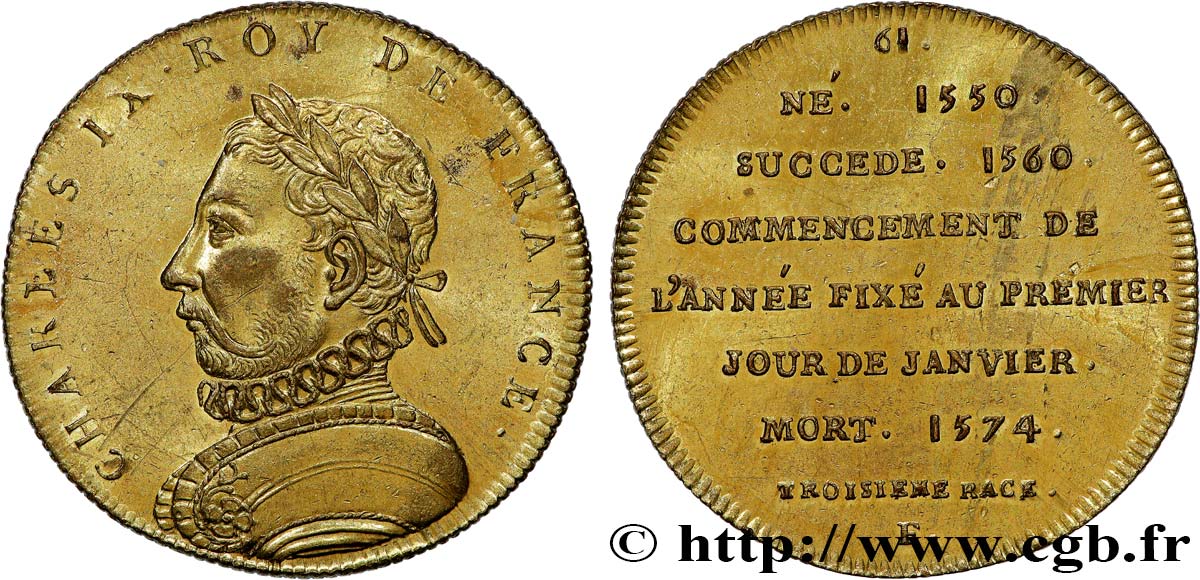 SÉRIE MÉTALLIQUE DES ROIS DE FRANCE Règne de CHARLES IX - 61- Émission de Louis XVIII TTB