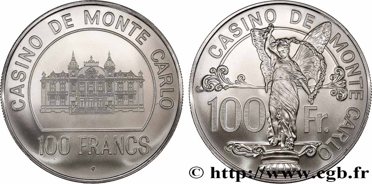CASINOS AND GAMES Casino de MONTE CARLO - 100 FRANCS PROOF MS