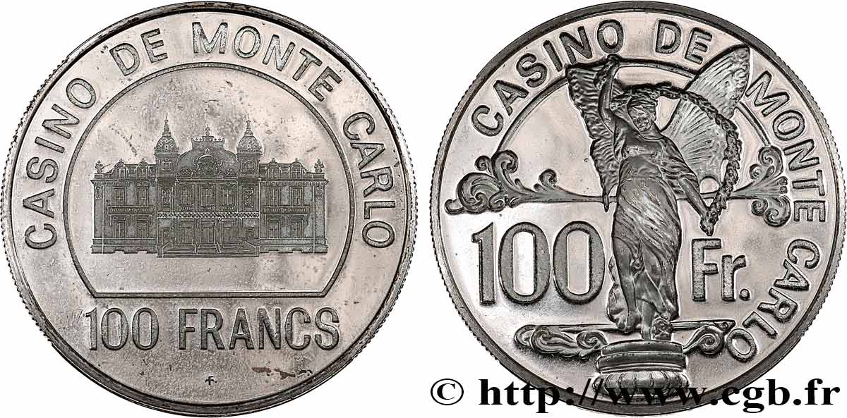 CASINOS AND GAMES Casino de MONTE CARLO - 100 FRANCS PROOF AU