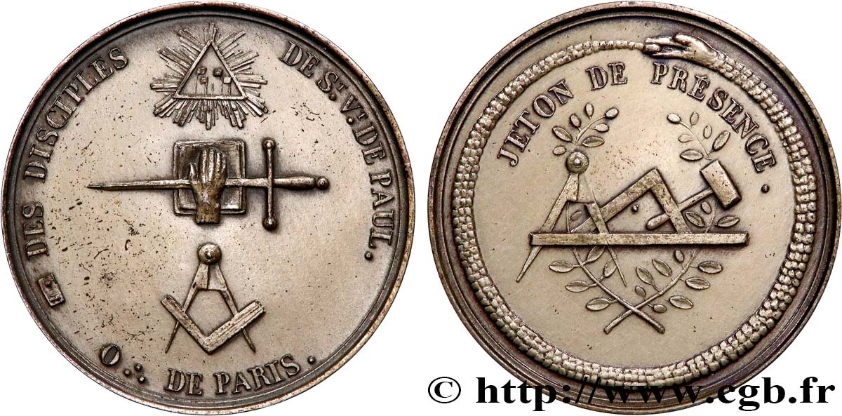 FRANC-MAÇONNERIE - PARIS LES DISCIPLES DE SAINT-VINCENT DE PAUL - Refrappe q.SPL