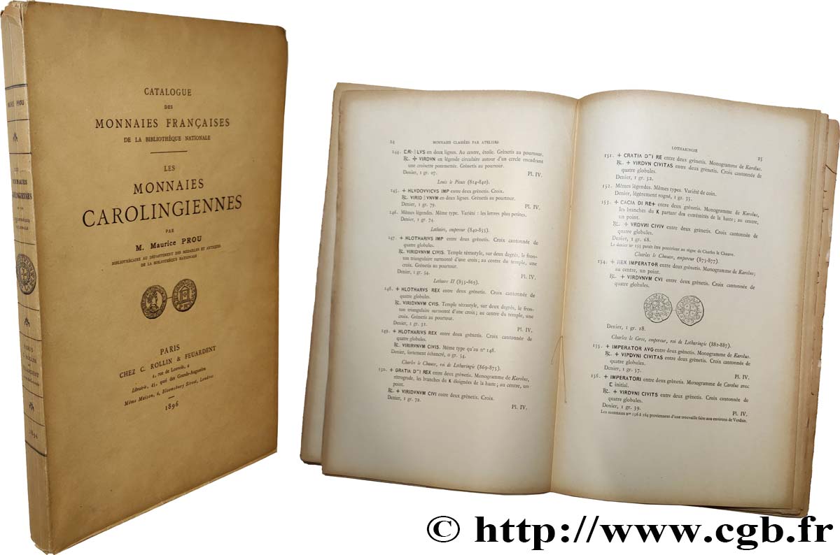 BOOKS - ROYAL, MEROVINGIAN, CAROLINGIAN AND CAPETIAN COINS PROU M., Catalogue des monnaies carolingiennes de la Bibliothèque nationale, Paris, 1896 XF