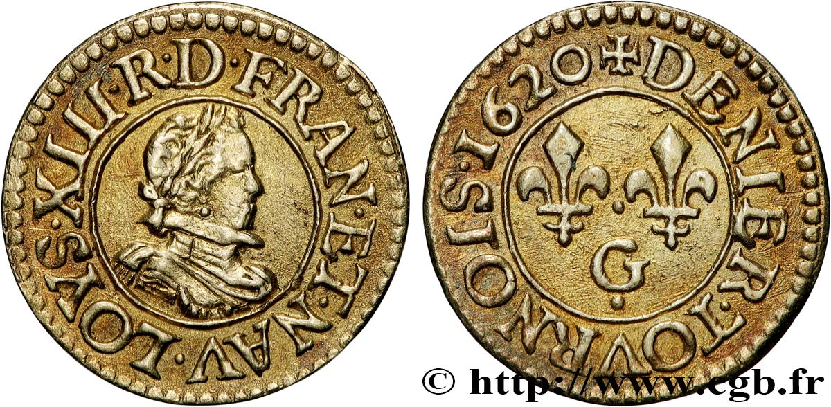 LOUIS XIII Denier tournois, type 1 de Poitiers, buste A, transformé en treizain de mariage AU