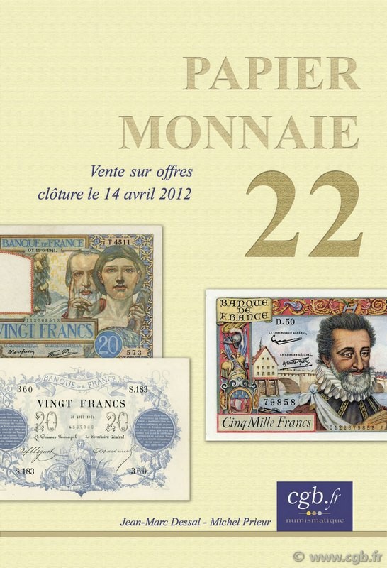 PAPIER-MONNAIE 22 sélection Banque de France DESSAL Jean-Marc, PRIEUR Michel