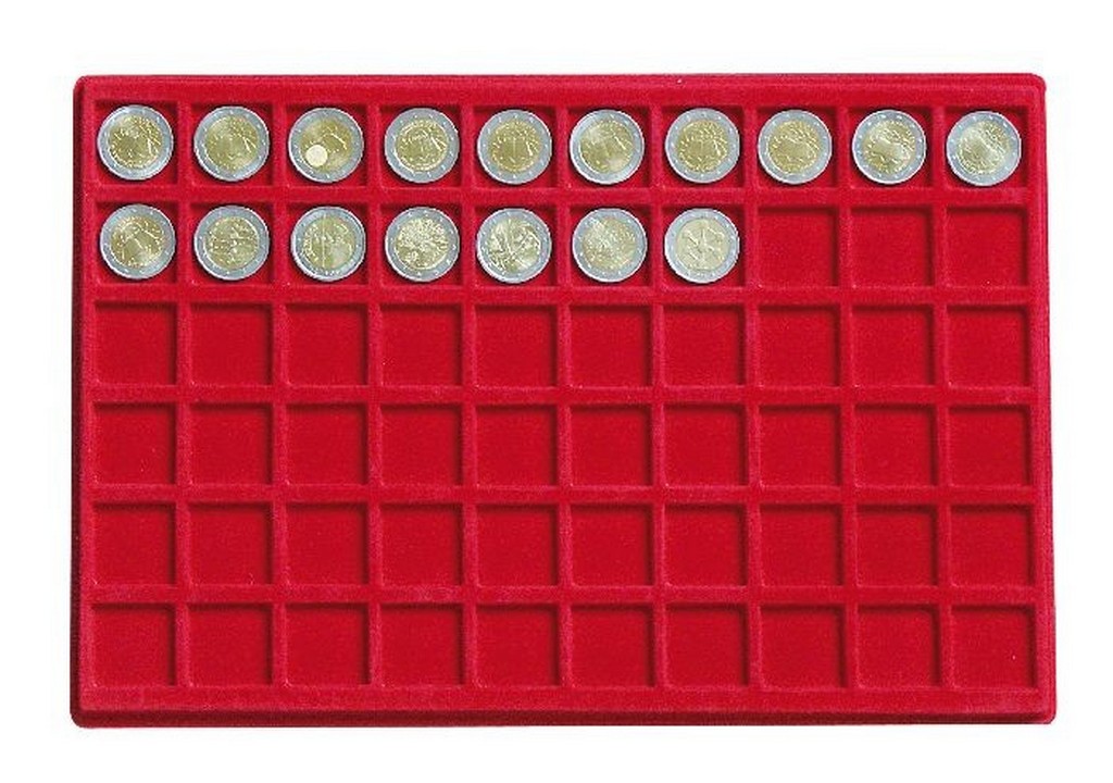 Plateau 60 cases carrées (pour 60 monnaies jusqu’à 27 mm Ø) LINDNER