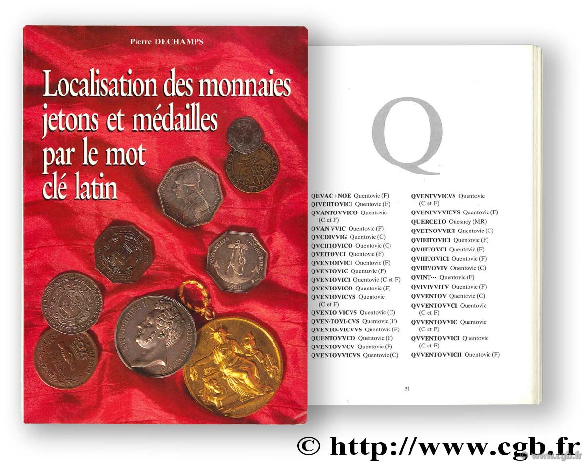 Localisation des monnaies, jetons et médailles par le mot latin DECHAMPS P. 