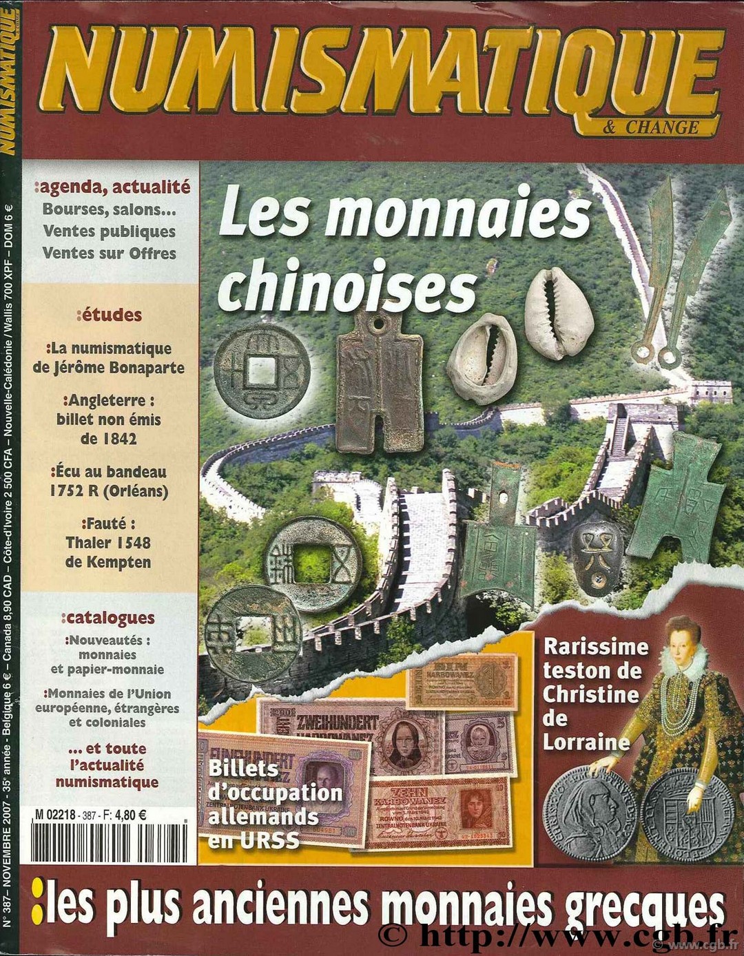 Numismatique & Change, Novembre 2007, n°387 NUMISMATIQUE ET CHANGE