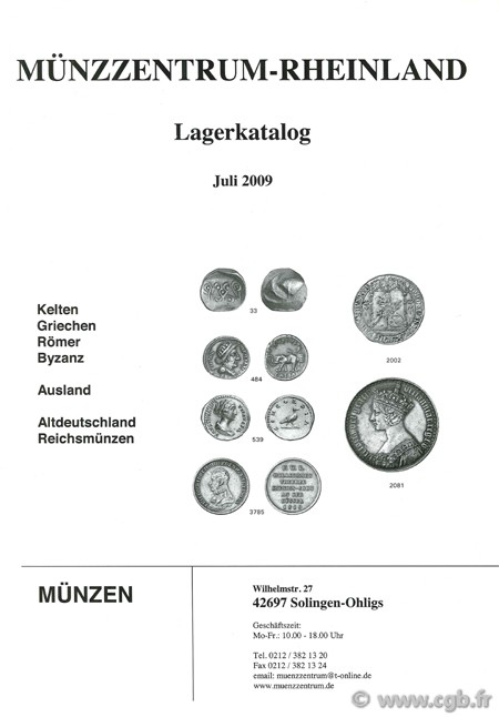 Münzzentrum-Rheinland - Lagerkatalog n° 105 - Juli 2009 