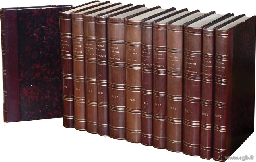 “Annuaire de la Société Française Numismatique”, (ASFN.) (1873 et 1877-1893), quatorze volumes reliés 