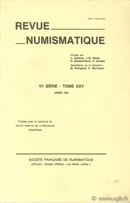 Revue Numismatique 1983, VIe série, tome XXV Collectif
