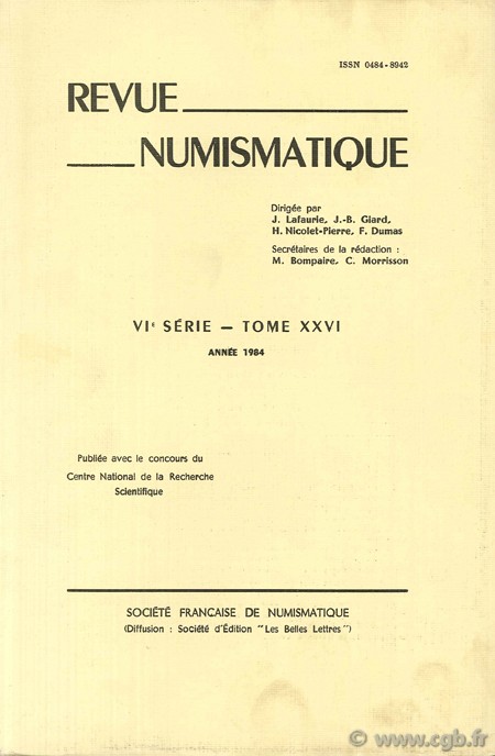 Revue Numismatique 1984, VIe série, tome XXVI Collectif