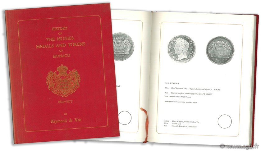 History of the Monies, Medals and Tokens of Monaco (1640-1977) VOS R. de