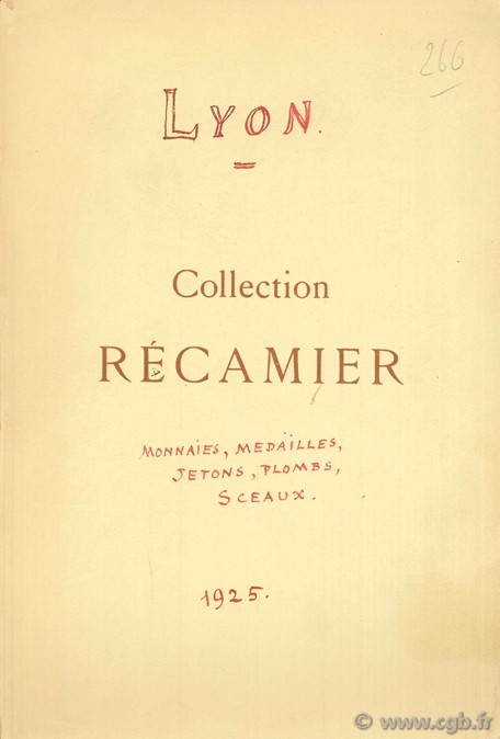 Lyon, Collection Récamier, 2 au 6 mars 1925 BOURGEY E.