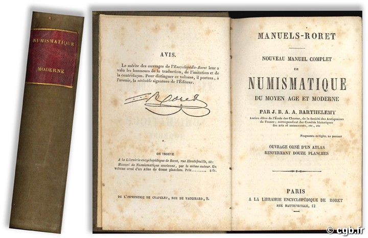 Manuels Roret - Nouveau manuel complet de numismatique du Moyen Âge et Moderne J.B.A.A. BARTHELEMY