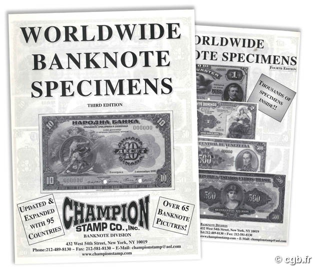 Worldwide Banknotes Specimens - third and fourth Editions - Champion Stamp 