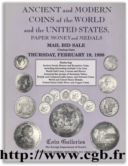 Ancient and Modern Coins of the World and the United States, Paper Money and Medals - Mail Bid Sale - 1998 Collectif