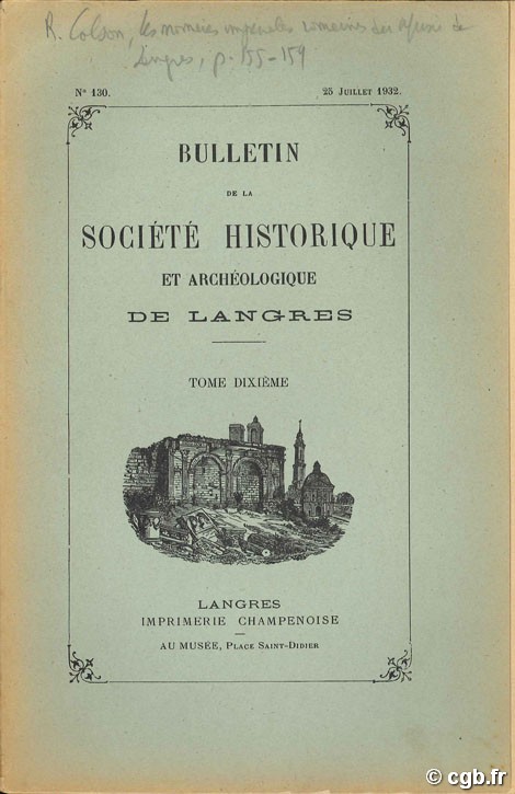 Bulletin de la société historique et archéologique de Langres - Tome dixième n°130 Collectif
