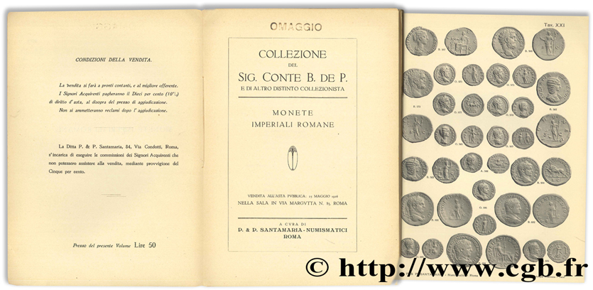 Monete imperiali romane - Collezione del Sig. Conte B. de P., e di altra distinto collezionista SANTAMARIA P. & P.