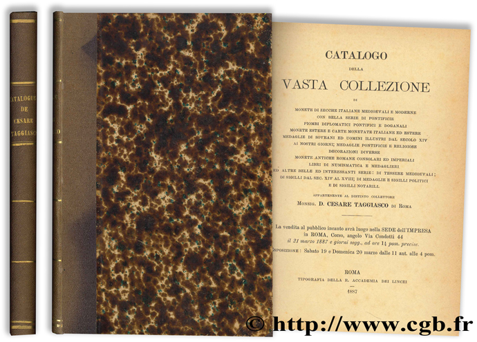 Catalogo della vasta collezione appartenente al distinto colletrore Monsig. D. Cesare Taggiasco di Roma TAGGIASCO C.