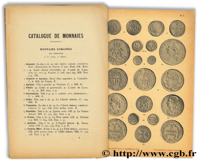 Collection de Monsieur V. : Monnaies antiques romaines, monnaies françaises, médailles et jetons, décoration PLATT C.