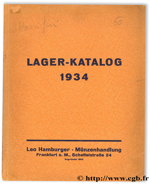Lager-Katalog 1934 HAMBURGER L.