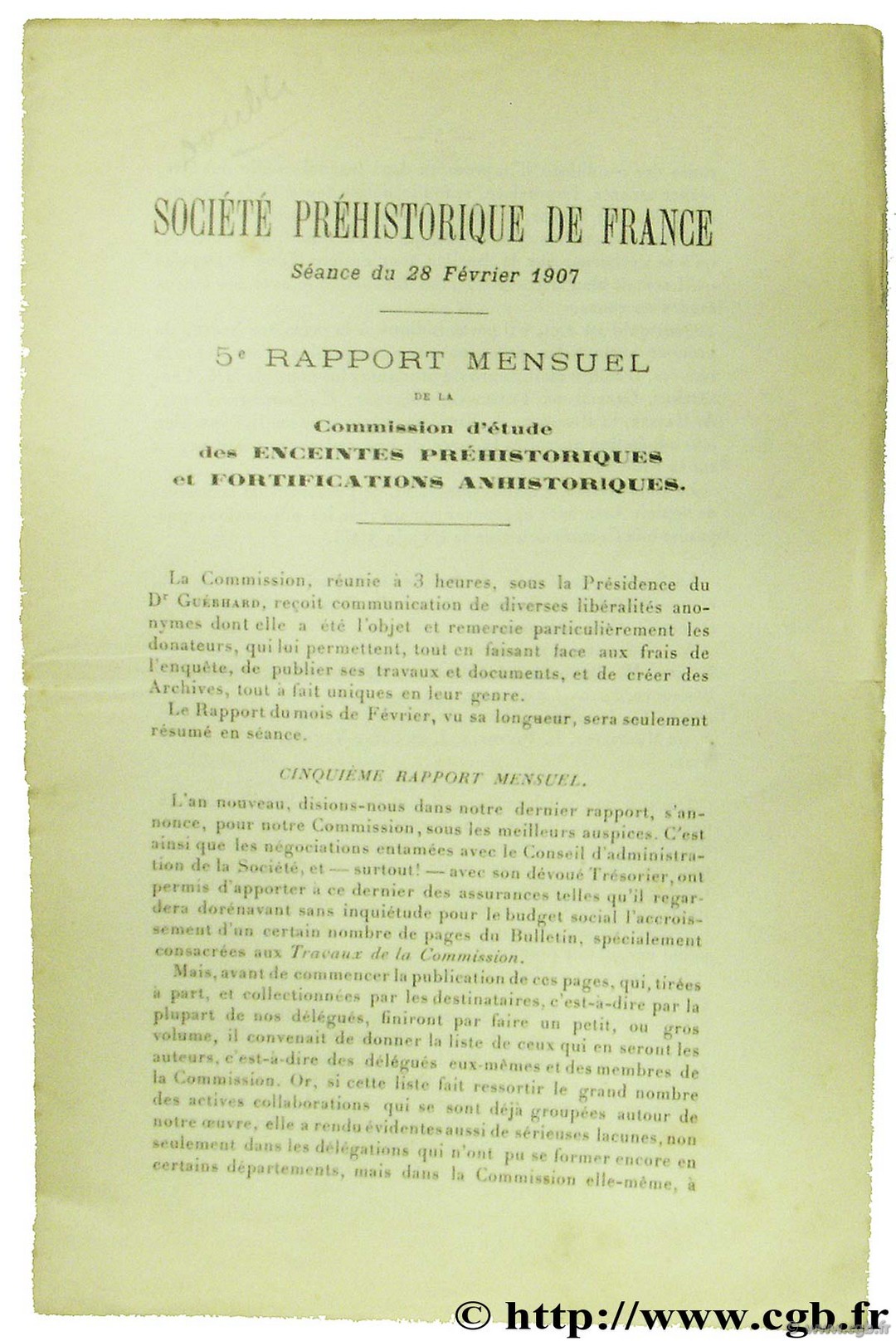 Société Préhistorique de France, séance du 28 février 1907 Anonyme