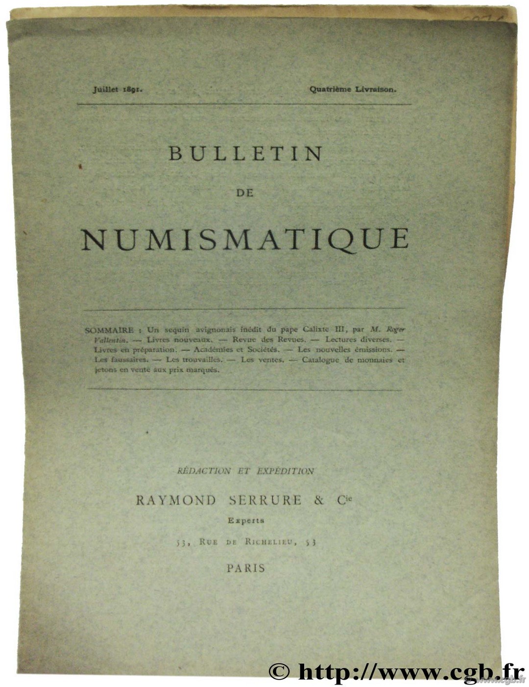 Bulletin de numismatique  SERRURE R.