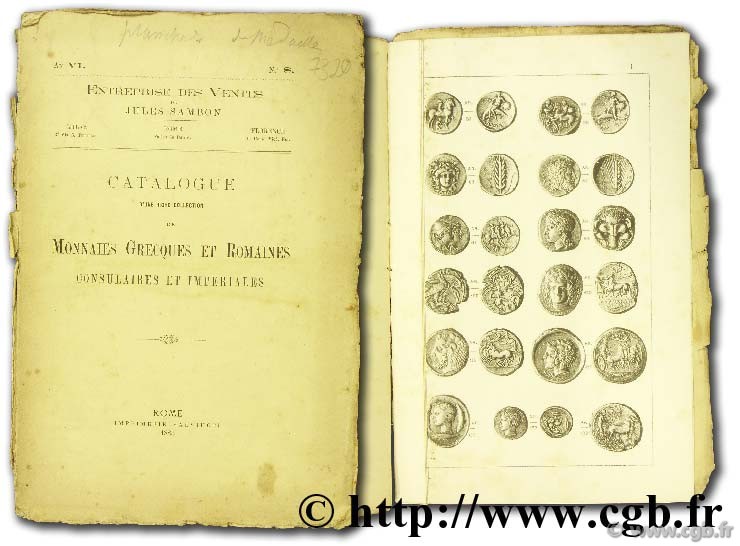 Catalogue d une riche collection de monnaies grecques et romaines consulaires et impériales SAMBON J.