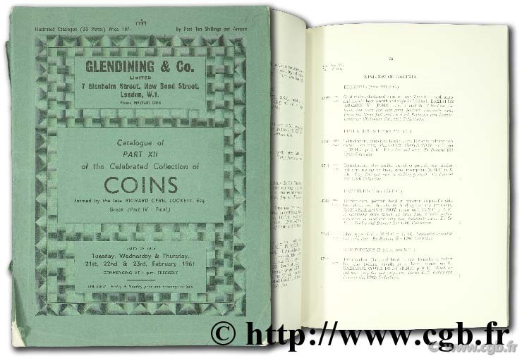 Catalogue of part XII of the celebrated collection of coins formed by the late Richard Cyril Lockett, Esq. Greek part IV 