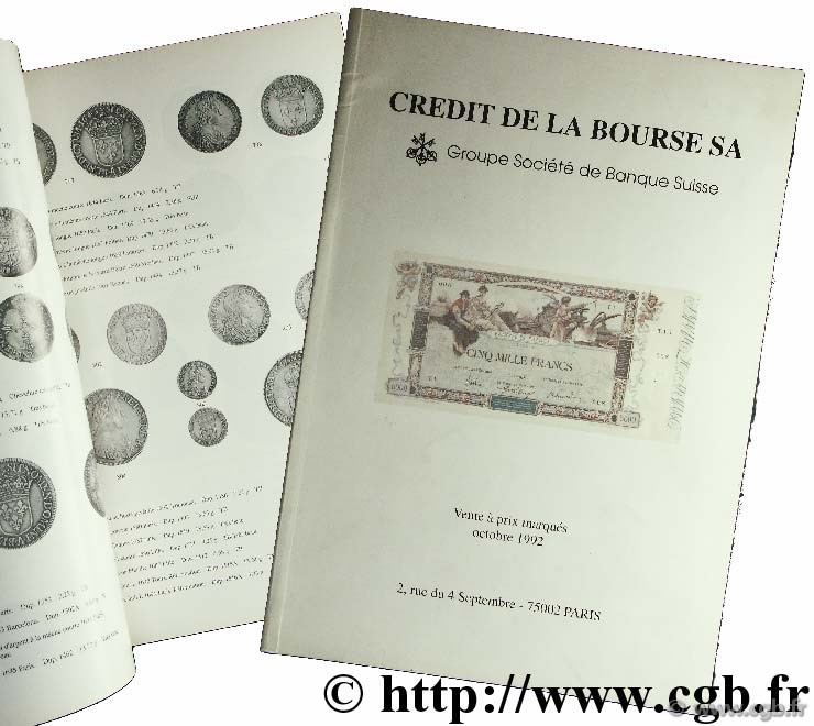 Crédit de la Bourse SA , Groupe Société de Banque Suisse, vente à prix marqués octobre 1992 CREDIT DE LA BOURSE S.A.