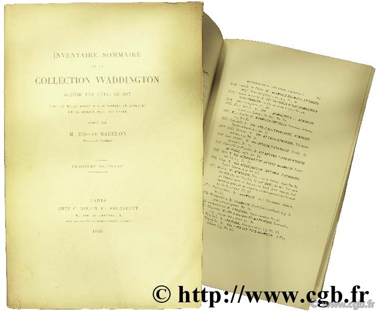 Inventaire sommaire de la collection Waddington acquise par l Etat en 1897 pour le département des médailles et antiques de la Bibliothèque nationale BABELON E.