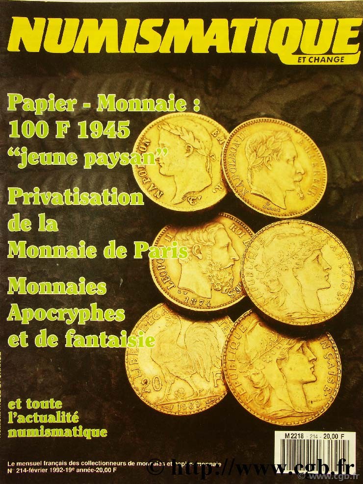 Numismatique et change n°214, février 1992 NUMISMATIQUE ET CHANGE